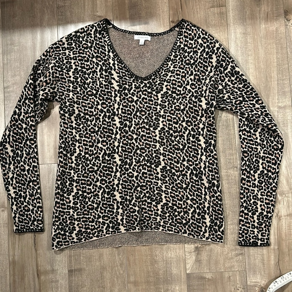 Super soft small tan and black animal print wool/cashmere sweater by Johnny Was